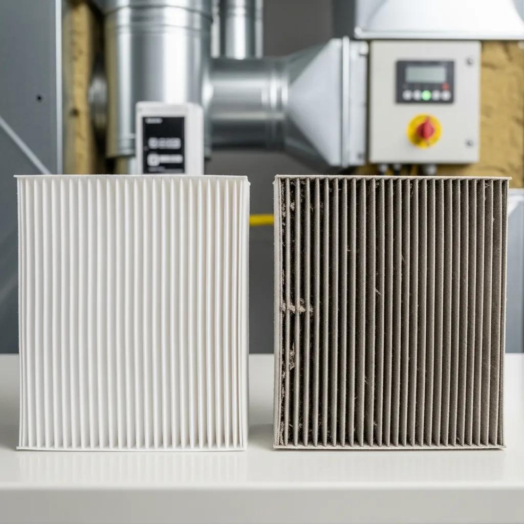 Comparison of clean and dirty air filters for HVAC maintenance